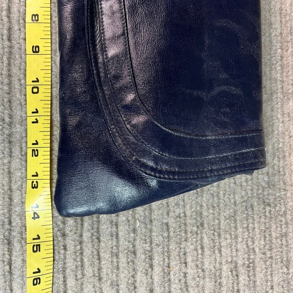 Vintage Navy Blue Leather Envelope Clutch Minimalist Evening Handbag Midnight